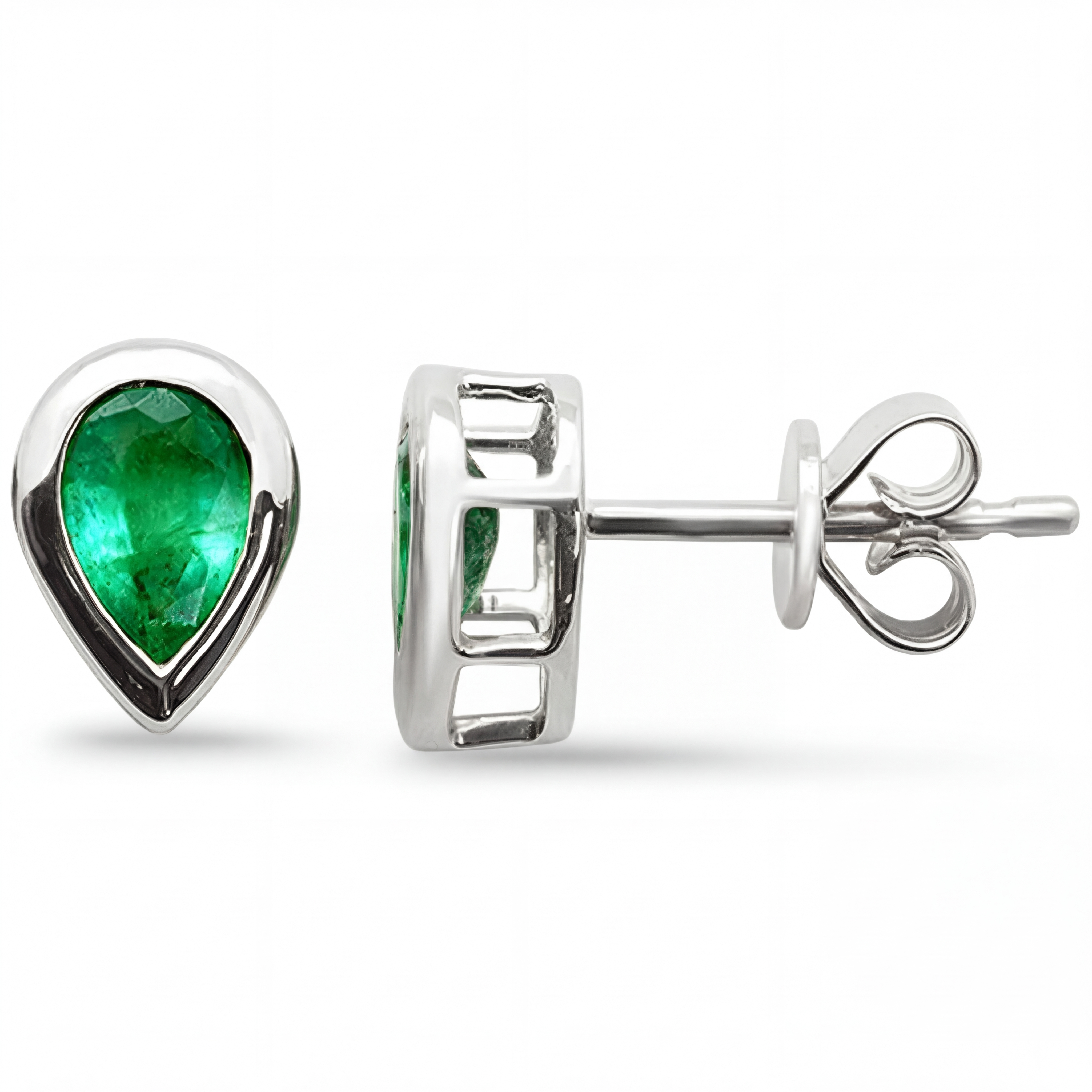 <span style="color:purple">SPECIAL!</span> .74ct G SI 14K White Gold Pear Shape Emerald Gemstone Stud Earrings