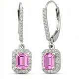 1.19ct G SI 14K White Gold Diamond & Pink Sapphire Gemstone Lever Back Earrings