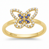 <span style="color:purple">SPECIAL!</span> .22ct G SI 14K Yellow Gold Round Diamond & Blue Sapphire Gemstone Butterfly Ring Size 6.5