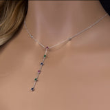 .81ct G SI 14K White Gold Diamond & Multi Color Gemstones Pendant Necklace 18" Long
