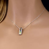 <span style="color:purple">SPECIAL!</span> 1.61ct G SI 14K White Gold Diamond & Multi Color Gemstones Pendant Neklace 16 + 2" Long