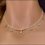 <span>GEMSTONE CLOSEOUT! </span> 3.80ct G SI 14K Yellow Gold Diamond & Aquamarine Cuban Link Necklace 12" + 4" EXT