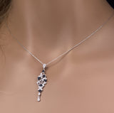 .48ct G SI 14K White Gold Diamond Blue Sapphire Gemstones Pendant Necklace 18" Long Chain