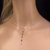 1.07ct G SI 14K White Gold Diamond & Multi Color Drop Lariat Necklace 16+2" Ext
