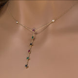 .78ct G SI 14K Yellow Gold Diamond & Multi Color Gemstones Pendant Necklace 18" Long