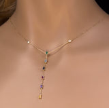 <span>GEMSTONE CLOSEOUT! </span>  .72ct G SI 14K Yellow Gold Diamond & Multi Color Gemstone Drop Necklace 16+2" Ext