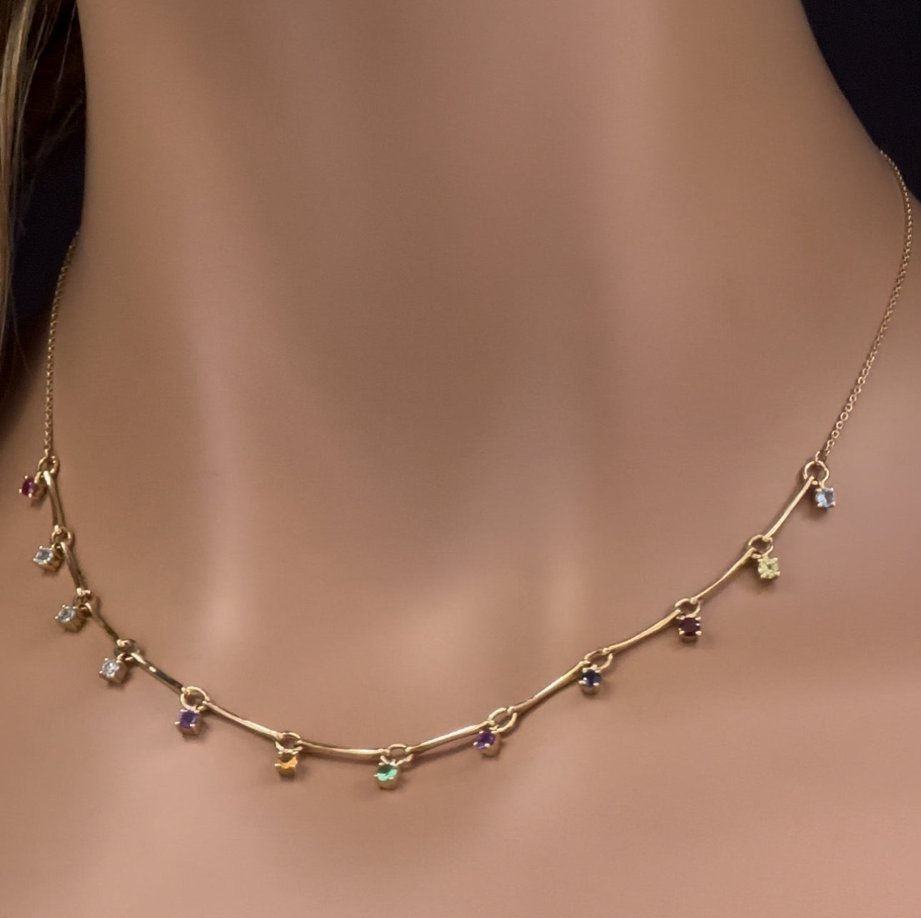  .73ct G SI 14K Yellow Gold Diamond & Multi Color Gemstone Pendant Necklace 16" +2" EXT