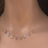 2.76ct G SI 14K White Gold Multi Color Gemstone Necklace 16 + 2" Ext