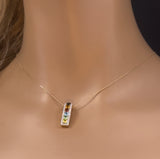 1.56ct G SI 14K Yellow Gold Diamond & Multi Color Gemstone Pendant Necklace 16" + 2" Ext.