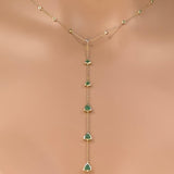 1.29ct G SI 14K Yellow Gold Emerald Gemstone Drop Lariat Necklace 16+2" Ext