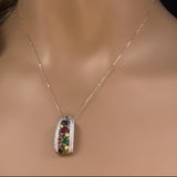 2.53ct G SI 14K Yellow Gold Diamond & Multi Color Gemstones Pendant Necklace 18" Long