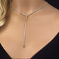 <span style="color:purple">SPECIAL!</span> 2.98ct G SI 14K White Gold Diamond & Pear Shaped Emerald Gemstone Tennis Lariat Drop Necklace 14 + 4" Ext