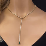 <span style="color:purple">SPECIAL!</span>5.85ct G SI 14K Yellow Gold Diamond Emerald Drop Tennis Necklace 14+4" Long
