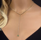 <span style="color:purple">SPECIAL!</span> 2.99ct G SI 14K Yellow Gold Diamond & Pear Shaped Emerald Gemstone Tennis Drop Y Lariat Necklace 14+4'Ext