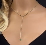2.99ct G SI 14K Yellow Gold Diamond & Pear Shaped Emerald Gemstone Tennis Drop Y Lariat Necklace 14+4'Ext