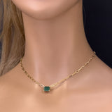 2.00ct G SI 14K Yellow Gold Green Emerald Gemstone Paperclip Necklace 14 + 2" Ext