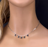 2.60ct G SI 14K White Gold Pear Drop Blue Sapphire Gemstone Paperclip Necklace 14+2" Long