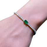 4.71ct G SI 14K White Gold Diamond & Emerald Gemstone Tennis Bracelet 7" Long