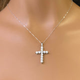 2.05ct G SI 14K White Gold Diamond Cross Pendant 18" Long