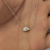 .35ct G SI 14K White Gold Pear Shape Diamond Sideways Pendant Necklace 16+2" Ext