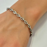 <span style="color:purple">¡ESPECIAL!</span> Pulsera de eslabones de oro blanco de 14 quilates con diamantes de 0,98 ct G SI, 7" de largo