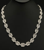 11mm 17.95ct G SI 14K White Gold Iced Out Diamond Round & Baguette Necklace 22"