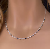 1.87ct G SI 14K White Gold Diamond & Blue Sapphire Gemstone Pendant Necklace 16+2" EXT Long