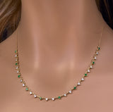 1.62ct G SI 14K Yellow Gold Diamond & Emerald Gemstone Pendant Necklace  16+2" Long