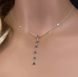  .90ct G SI 14K White Gold Diamond & Multi Color Gemstone Drop Necklace 16+2" Ext