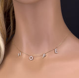  .27ct G SI 14K Yellow Gold Diamond "HOPE" Pendant Necklace 16+2" Long