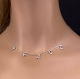  .32ct G SI 14K White Gold Diamond "PEACE" Pendant Necklace 16+2" Long