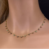  1.22ct G SI 14K Yellow Gold Multi Color Gemstones Pendant Necklace 16+2"Ext Long Chain