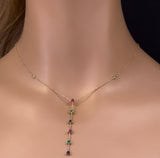 .86ct G SI 14K Yellow Gold Diamond & Multi Color Drop Necklace 16+2" Ext