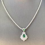 2.55ct G SI 14K White Gold Diamond & 2 Emerald Gemstones Pendant (DPD-6065-1) & 5.76ct G SI 14K White Gold Adjustable Tennis Necklace 14"+2" Long (DPD-5354-2)