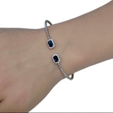 1.71ct G SI 14K White Gold Diamond & Blue Sapphire Gemstone Open Bangle Bracelet