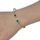 1.25ct G SI 14K Yellow Gold Diamond & Emerald Gemstone Open Bangle Bracelet