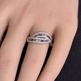 1.13ct G SI 14K White Gold Diamond Multi Color Ring Band Size 6.5