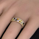 <span style="color:purple">SPECIAL!</span> 1.97ct G SI 14K Yellow Gold Diamond Multi Color Band Ring Size 6.5