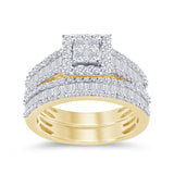 1.24ct G SI 14K Yellow Gold Round & Baguette Diamond Engagement Ring Set Size 6.5