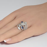 1.84ct G SI 14K White Gold Diamond & Blue Sapphire Gemstone Wrap Around Ring Size 6.5