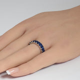 <span style="color:purple">SPECIAL!</span> 3.55ct 14K White Gold Emerald Cut Blue Sapphire Eternity Band Ring Size 6.5