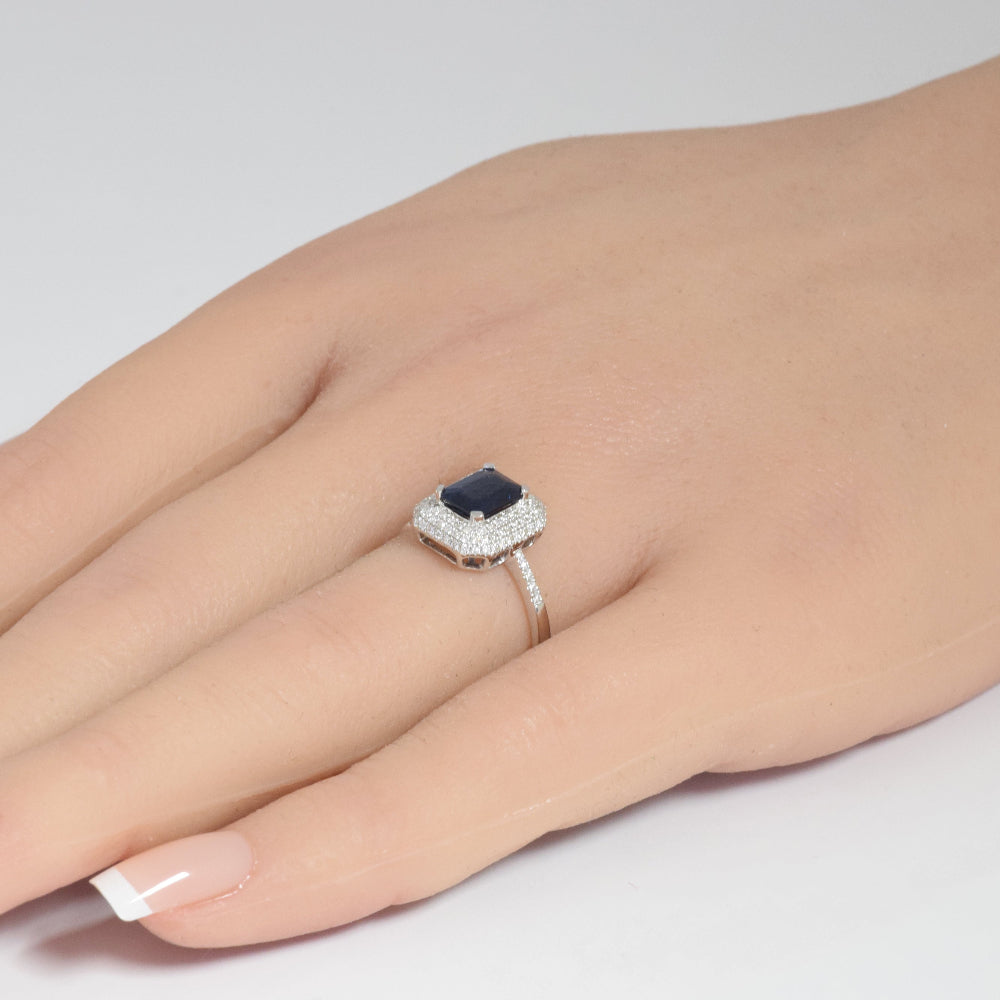 1.28ct G SI 14K White Gold Diamond & Blue Sapphire Ring Size 6.5