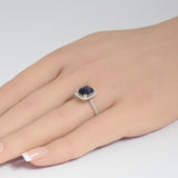 <span style="color:purple">¡ESPECIAL!</span> Anillo de oro blanco de 14 quilates con diamantes y zafiros azules de 2,59 ct G SI. Talla 6.5