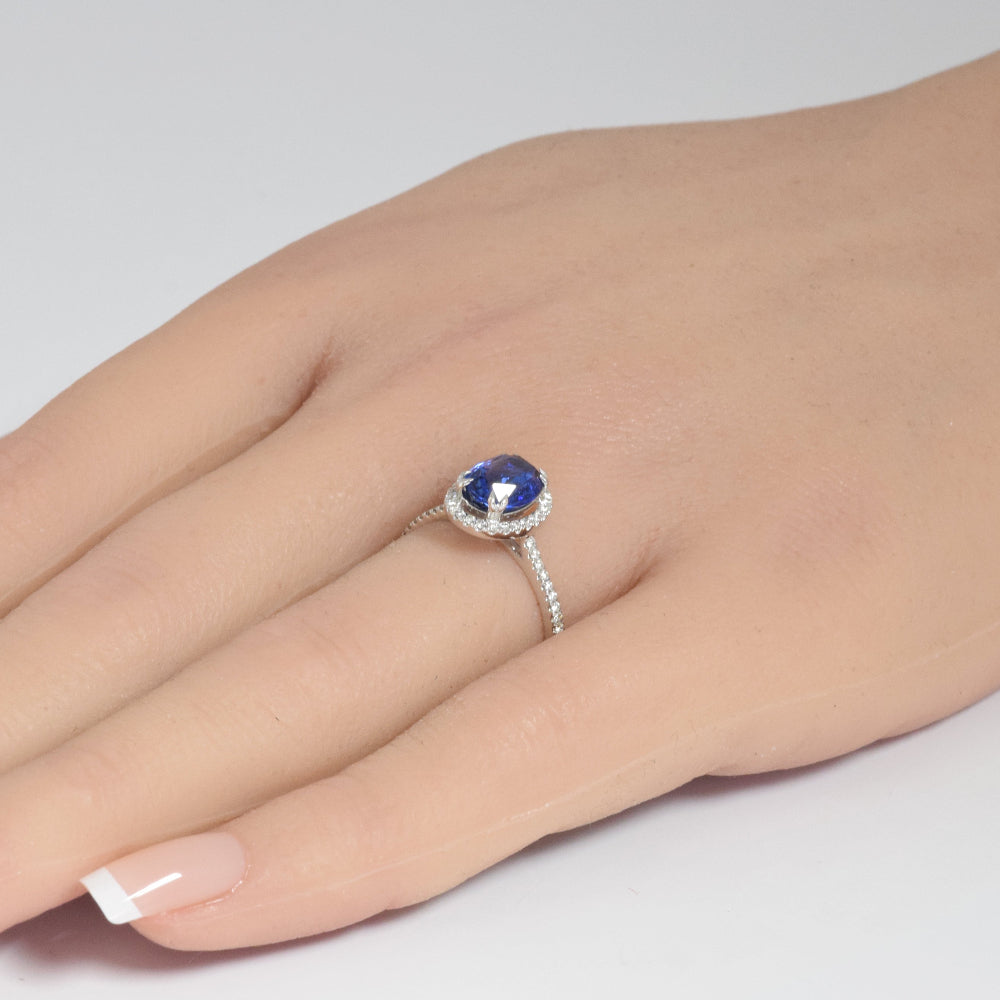 2.39ct G SI 14K White Gold Diamond & Blue Sapphire Gemstone Ring Size 6.5