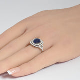<span style="color:purple">SPECIAL!</span> 2.49ct G SI 14K White Gold Diamond & Blue Sapphire Gemstone Double Halo Ring Size 6.5