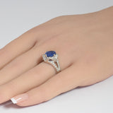 <span style="color:purple">SPECIAL!</span> 3.99ct G SI 14K White Gold Diamond & Blue Sapphire Gemstone Ring  Size 6.5