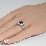 2.63ct G SI 14K White Gold Diamond & Blue Sapphire Gemstone Halo Ring  Size 6.5