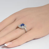 2.51ct G SI 14K White Gold Diamond & Blue Sapphire Gemstone Double Halo Ring Size 6.5
