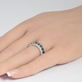 2.25ct G SI 14K White Gold Diamond & Large Blue Sapphire Gemstone Band Ring Size 6.5