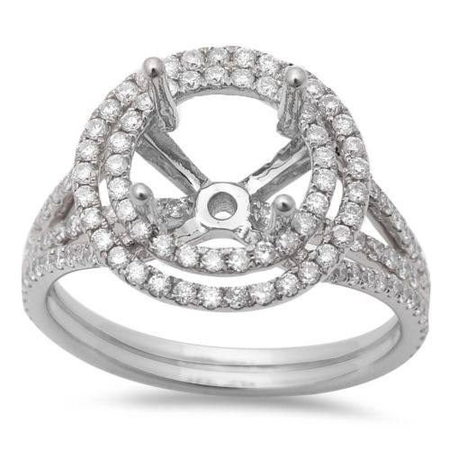 .80ct 14kt White Gold Double Halo Style Round Diamond Semi Mount Engagement Ring Size 6.5